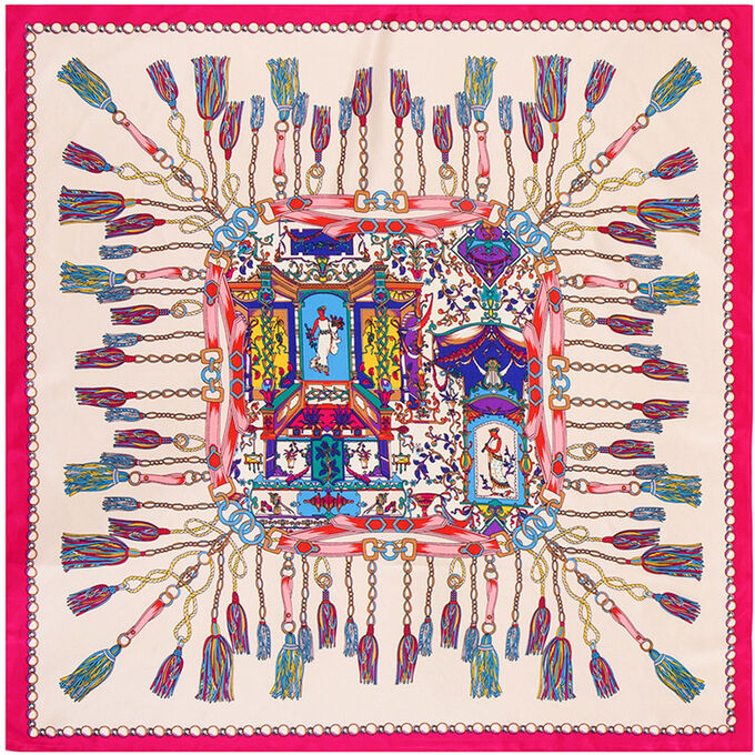 Женский шелковый платок, принт &quot;фреска/кисточки&quot;, цвет бежевый
