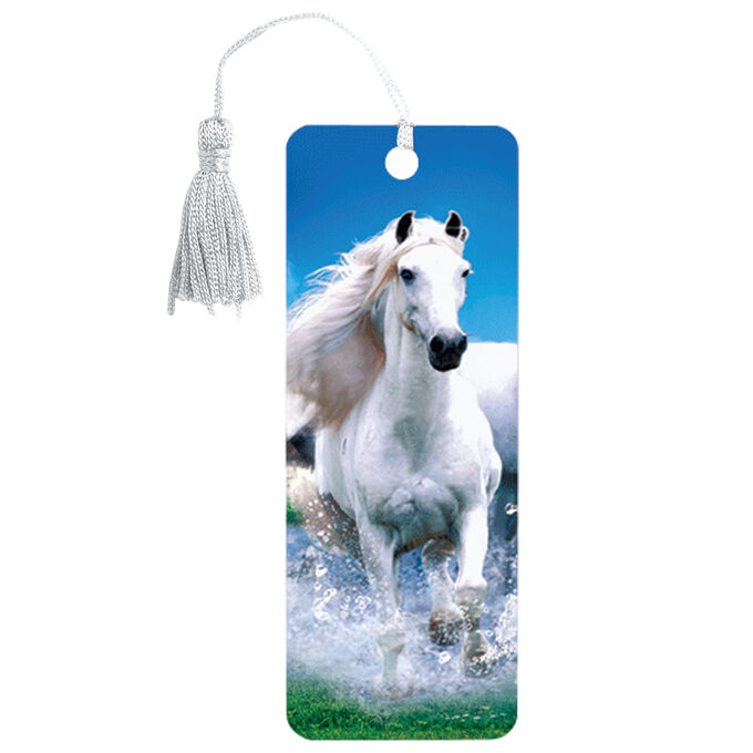 Закладка для книг 3D BRAUBERG, объемная, &quot;Белый конь&quot;, с декоративным шнурком-завязкой, 125753
