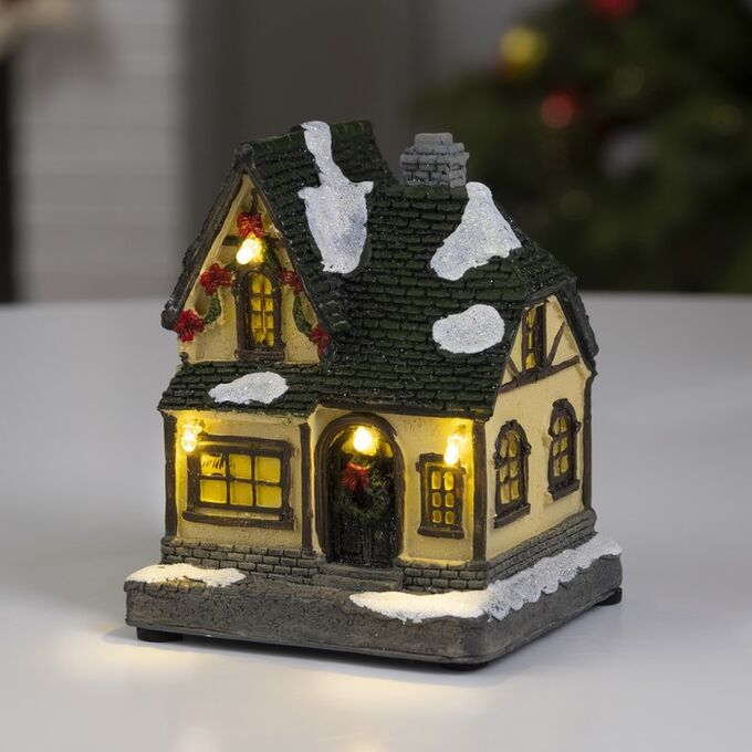 Luazon Lighting Светодиодная фигура «Рождественский дом» 9 x 10 x 9 см, полистоун, батарейки АААх2 (не в комплекте), свечение тёплое белое