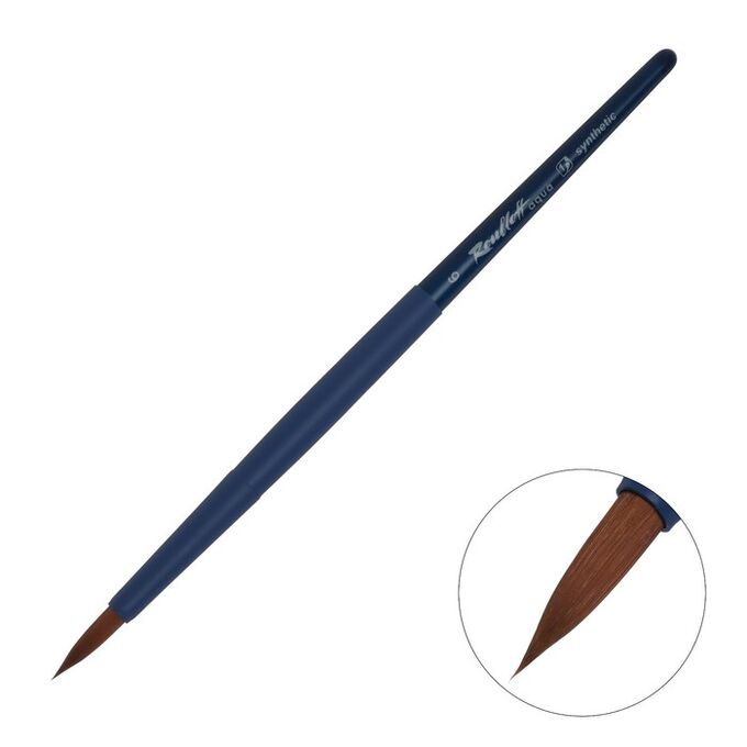 Кисть Roubloff Синтетика коричневая серия Blue round № 6 ручка короткая синяя/ покрытие обоймы soft-touch