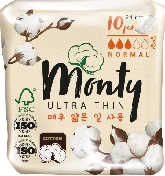 Прокладки Женские гигиенические прокладки Monty ULTRA THIN NORMAL PLUS, 10 шт.