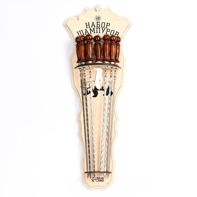Шафран Набор подарочный 6 шампуров+нож-вилка на деревянном щите