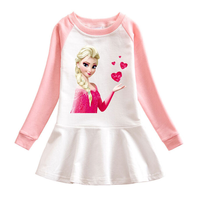 Платье для девочки, длинный рукав, принт &quot;Холодное сердце&quot;, цвет белый/розовый
