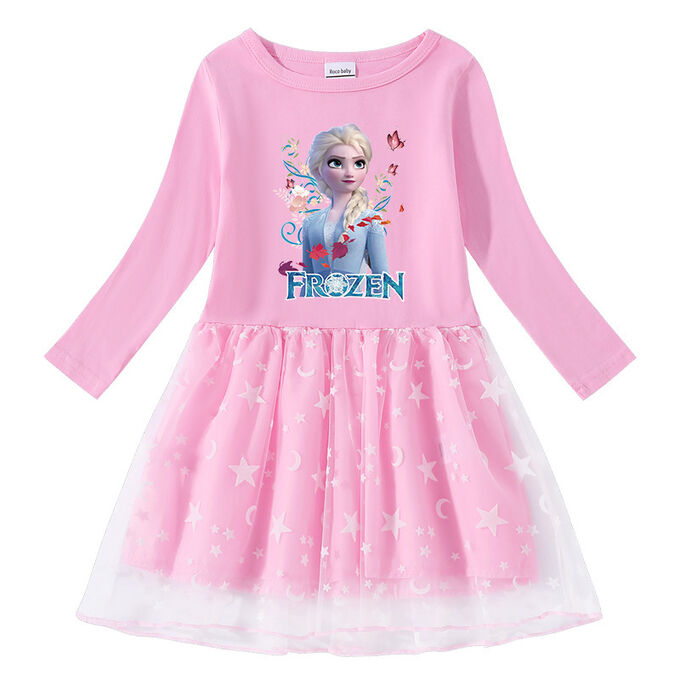 Платье для девочки, длинный рукав, принт &quot;Холодное сердце&quot;,  фатиновая юбочка, цвет розовый