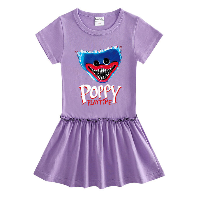 Платье для девочки, короткий рукав, принт &quot;Хагги Вагги&quot;, присборенная на талии юбочка, цвет светло-фиолетовый