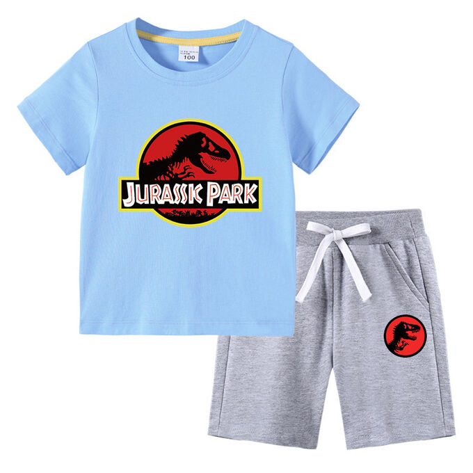 Костюм детский, футболка+шорты, принт &quot;Парк юрского периода&quot;, цвет светло-голубой/серый