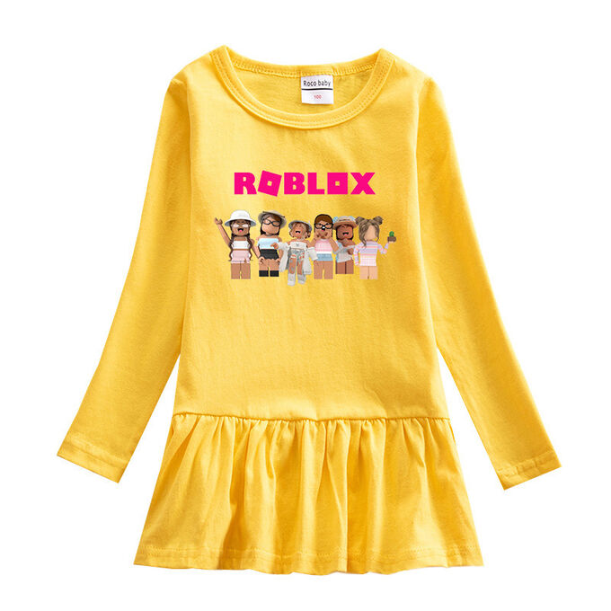 Платье для девочки, длинный рукав, принт &quot;Роблокс&quot;, цвет желтый