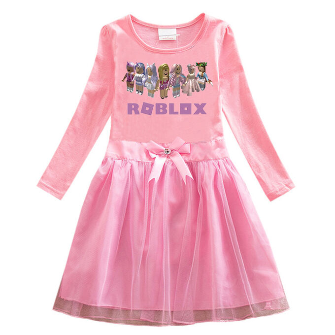 Платье для девочки, длинный рукав, принт &quot;Роблокс&quot;,  с поясом, цвет розовый