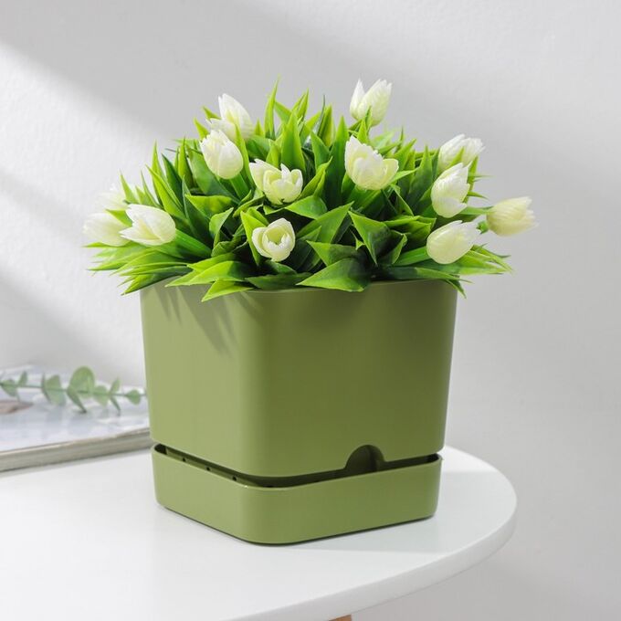 Дарим красиво Горшок для цветов с поддоном «Квадро», 1,5 л, 13?13?12 см, цвет зелёный