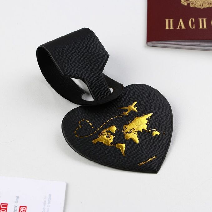 СИМА-ЛЕНД Бирка на чемодан в виде сердца, черная, 22.3 х 8 см