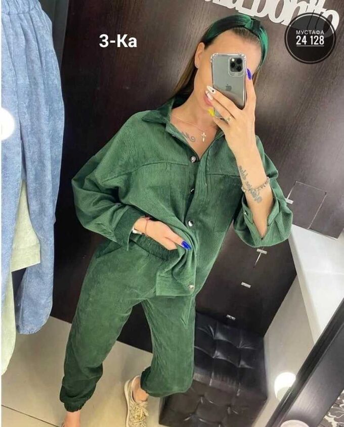 Вельветовый костюм женский хаки