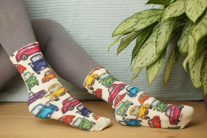 Шерстянки / 066 Slim Тонкие шерстяные носки Веселый автопарк ...