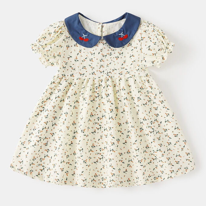 Детское платье с коротким рукавом, принт &quot;мелкий цветочек&quot;, цвет молочный