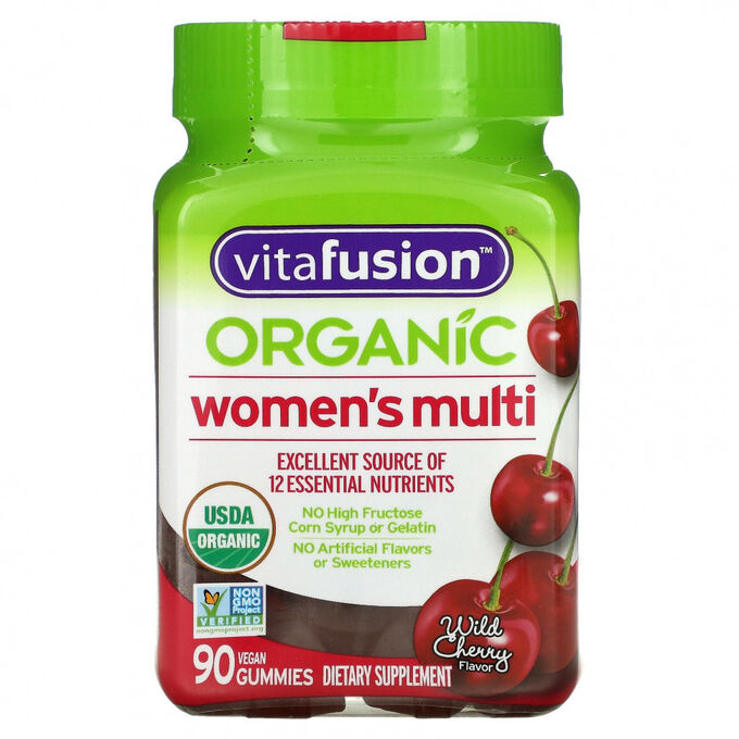 Solaray VitaFusion, Organic Women&#039;s Multi, Wild Cherry, 90 Vegetarian Gummies