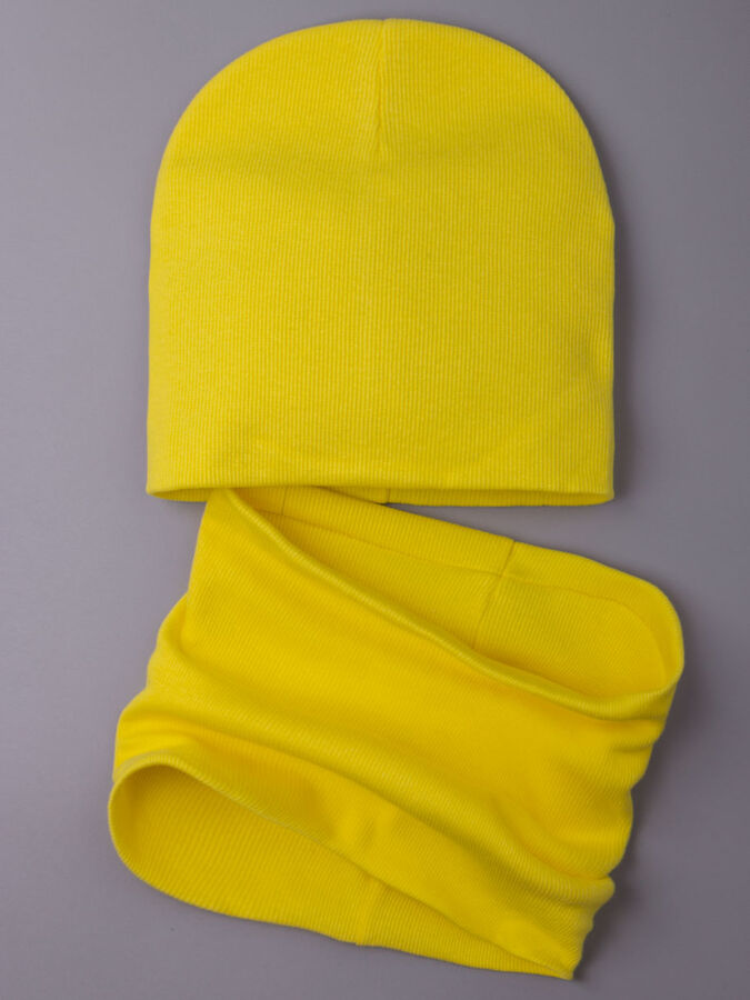 Русбубон Шапка трикотажная детская, кашкорсе, формы лопата+снуд, ярко-желтый