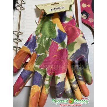 Перчатки цветн с нитриловым покрытием Русский огород разм S