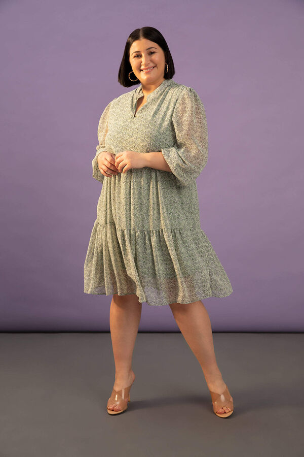 DEFACTO Шифоновое платье миди с V-образным вырезом и длинными рукавами размера плюс, свободного покроя, с рисунком