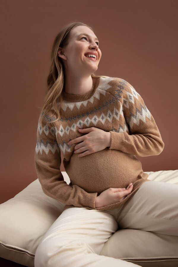 DEFACTO Трикотажный свитер для беременных с круглым вырезом и этническим рисунком