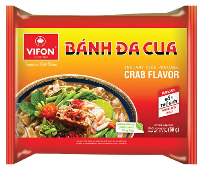 VIFON Лапша Рисовая со вкусом краба 60 гр ВЬЕТНАМ (BANH DA CUA instsnt brown rise noodles CRAB FLAVOUR)