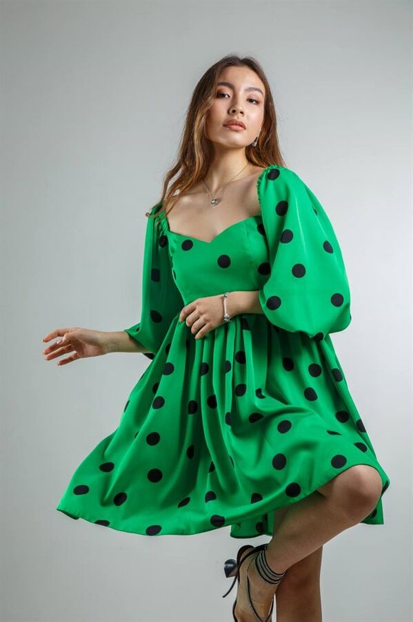 PINIOLO Платье свободного кроя/ Платье в горошек (326 Зеленый)