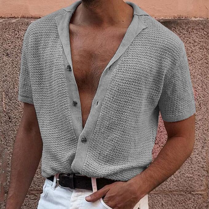 Мужская футболка-поло с коротким рукавом на пуговицах, цвет серый