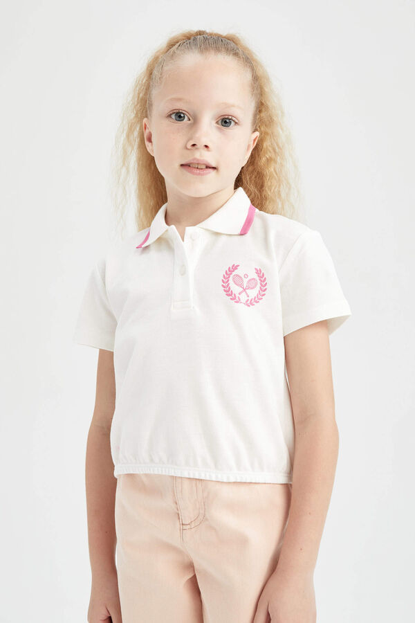 DEFACTO Укороченная футболка-поло с короткими рукавами из пике для девочек