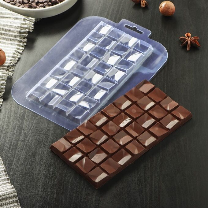 СИМА-ЛЕНД Форма для шоколада и конфет «Плитка Тринити», 17?8,5?1 см, цвет прозрачный