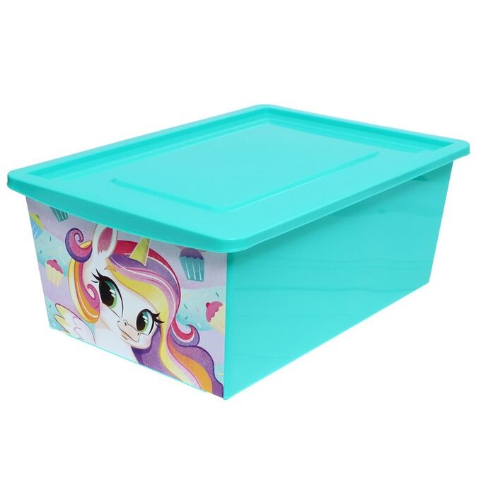 СИМА-ЛЕНД Ящик для игрушек с крышкой, «Радужные единорожки», объём 30 л, цвет бирюзовый