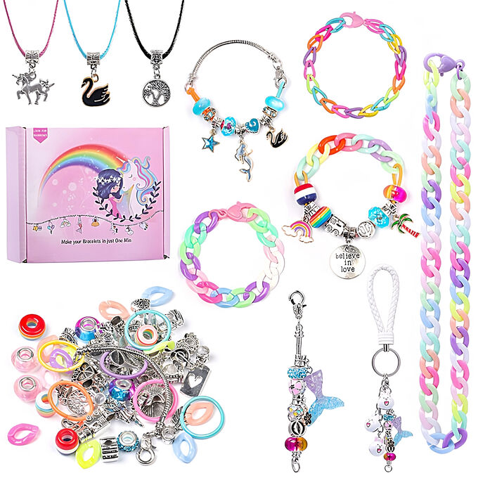 Браслет детский, браслет для девочки, резиночки, ожерелье, набор для девочки, сделай сам, радужный