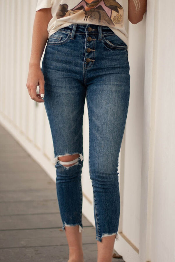 VitoRicci Синие джинсы-скинни на пуговицах с потертостями и разрезами