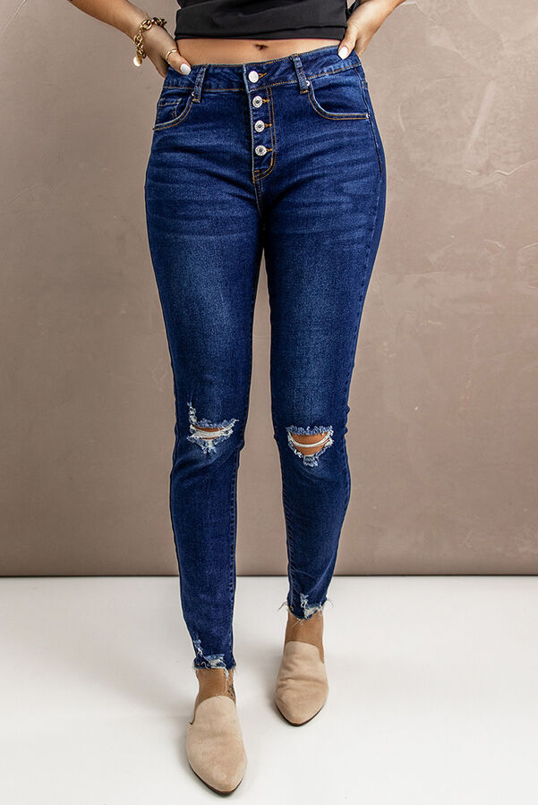VitoRicci Темно-синие джинсы-скинни с разрезами и пуговицами