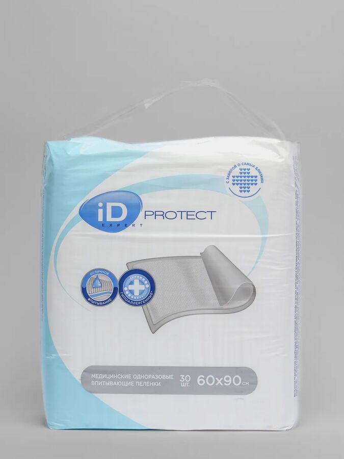 Пеленки для взрослых одноразовые, впитывающие iD Protect EXPERT (60x90) 30 шт.