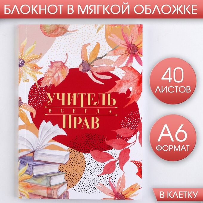 Art Fox Блокнот «Учитель всегда прав», мягкая обложка, А6, 40 листов