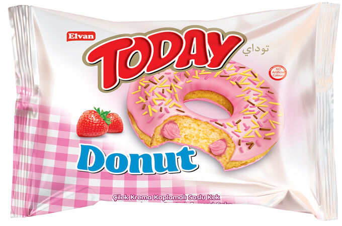 Пончик с клубничным кремом Elvan TODAY Donut Strawberry Тудей Донат со вкусом клубники Кекс To Day 40 гр