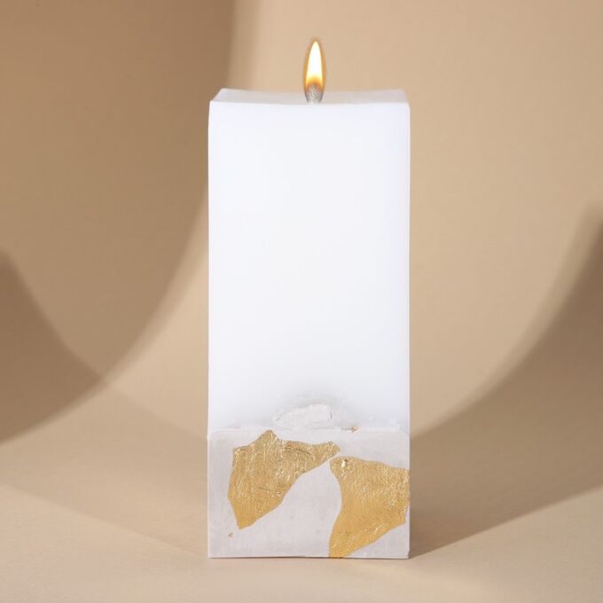 Дарим красиво Свеча интерьерная белая с бетоном (поталь), 6 х 6 х 14 см