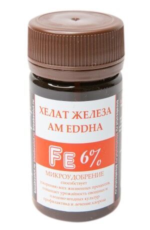 No name ХЕЛАТ ЖЕЛЕЗА АМ EDDHA Fe 6% микроудобрение способствует ускорению всех жизненных процессов, повышает урожайность овощных и плодово-ягодных культур, профилактика и лечение хлороза 50мл