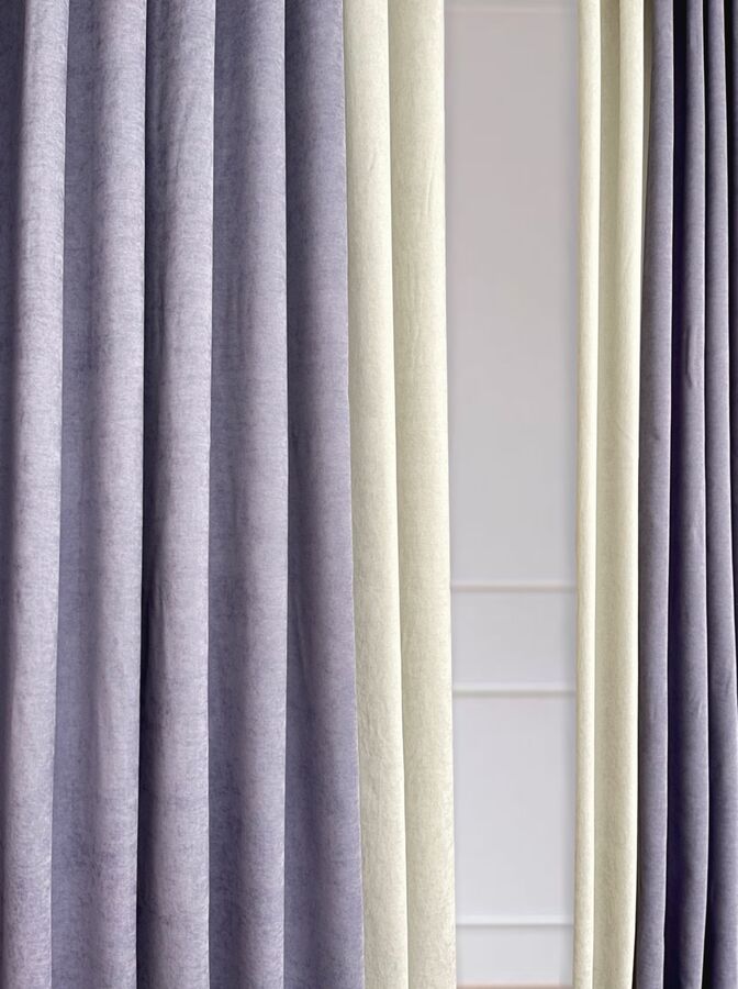Швейный цех "Маруся" Комплект штор КАНВАС (эффект замши) комбинированный цвет Сиреневый + Бежевый: 2 шторы по 200 см