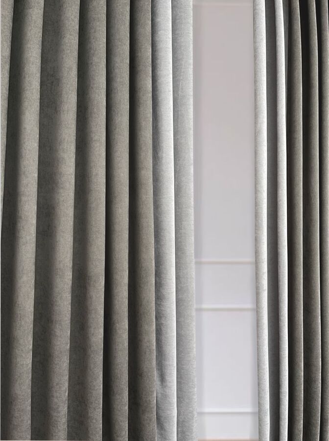 Швейный цех "Маруся" Комплект штор  КАНВАС (эффект замши) комбинированный цвет Темно серый+Светло серый: 2 шторы по 200 см