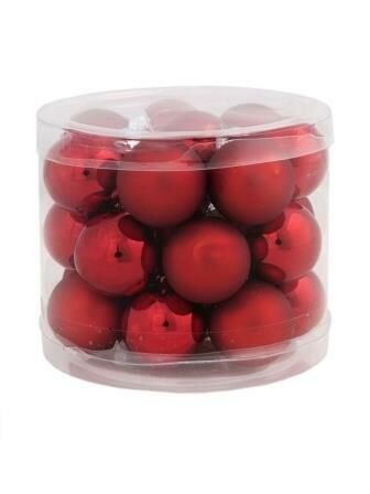 ФЕНИКС презент Новогоднее подвесное украшение - шар Красный микс из стекла, набор из 24 штуки 2,5x2,5x2,5см