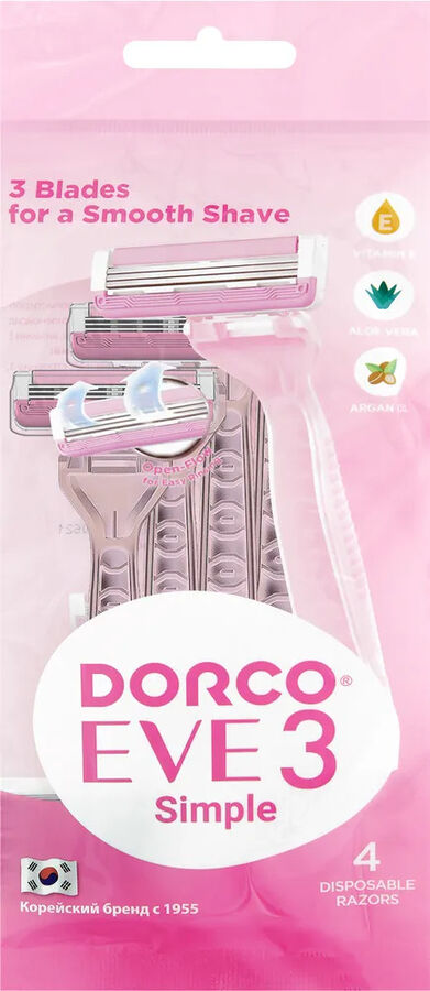 Станок для бритья DORCO ЕVE 3 Женский, одноразовый, 4шт в упаковке (3лезвия) увлажняющая полоска, плавающая головка. пр Ю.КОРЕЯ. TRC200PK
