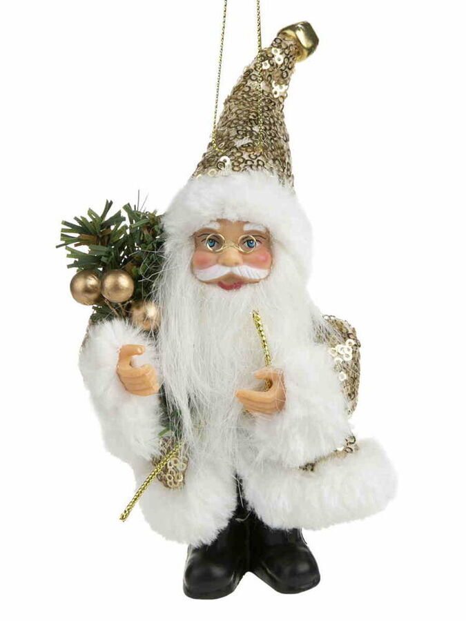 ФЕНИКС презент Новогодняя подвесная фигурка Дед Мороз в золотистой шубке из пластика и ткани 9x5x13см
