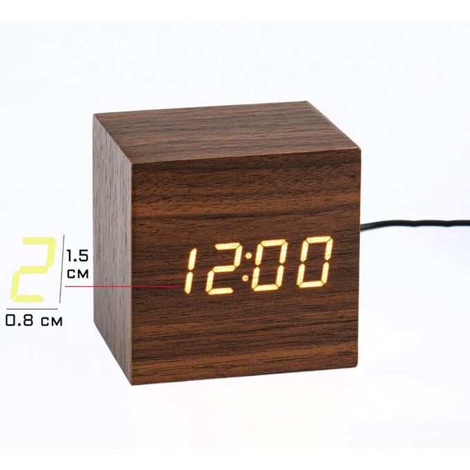 СИМА-ЛЕНД Часы - будильник электронные &quot;Цифра&quot; настольные с термометром, деревянные, 6.5 см, ААА, USB