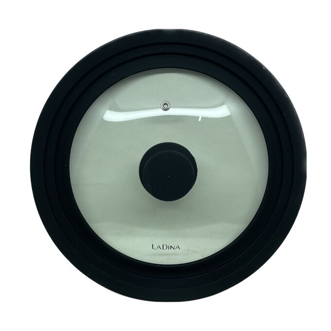 Крышка LaDina многоразмерная стеклянная с силиконовым ободом и ручкой 22-24-26 см Черная