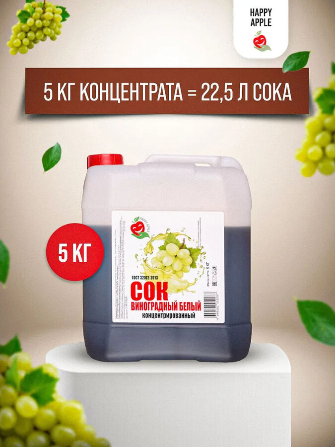 Happy Apple Сок концентрированный Виноградный белый канистра 5 кг