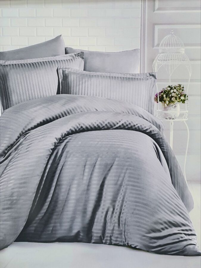 Швейный цех "Маруся" Комплект постельного белья СТРАЙП САТИН PREMIUM цвет Серый Мрамор 1,5 спальный