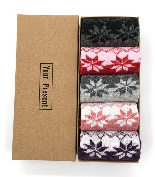 Набор женских теплых носков в коробке (5 шт), принт &quot;Снежинки&quot;
