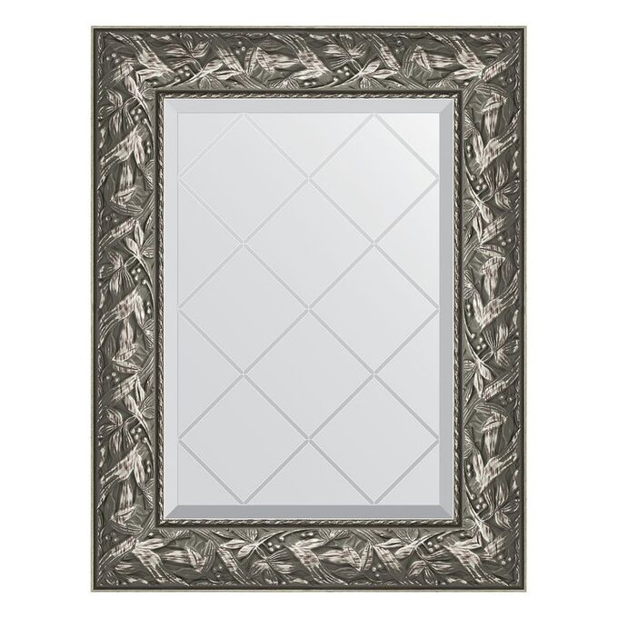 Зеркало с гравировкой в багетной раме, византия серебро 99 мм, 59x76 см