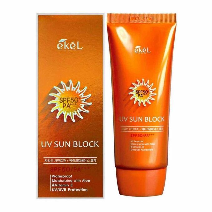 Ekel cosmetics Ekel Увлажняющий солнцезащитный крем с экстрактом алоэ вера SPF50+ PA+++ UV/UVB Sun block, 70 мл