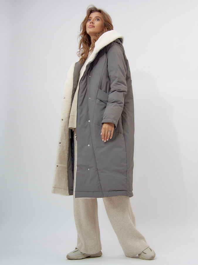 Пальто утепленное женское зимние темно-серого цвета 112288TC