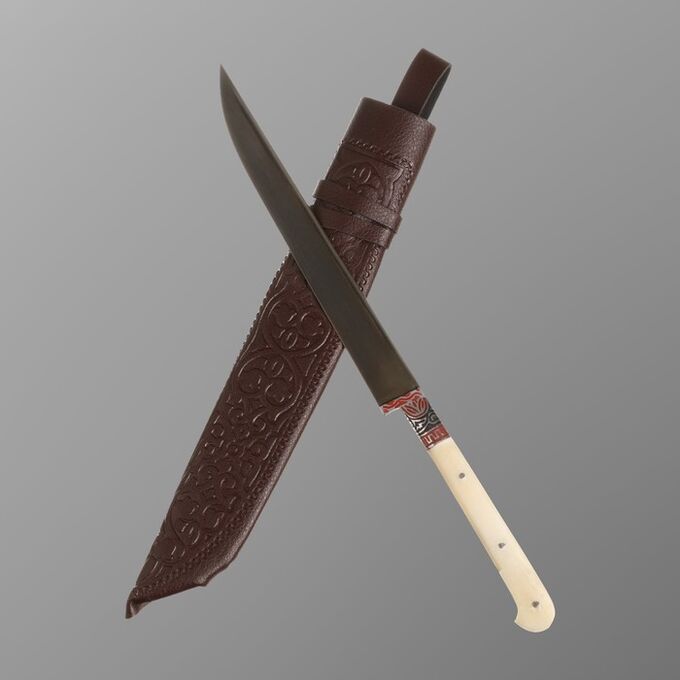 Шафран Нож Корд Куруш - Большой узкий, кость, ёрма, гарда гравировка олово. ШХ-15 (17-18 см)